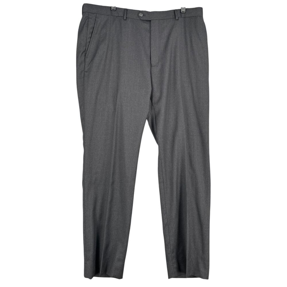Berragamo Modern Gray Flat Front Belt Loops Wool Dress Pants Italia Size 40 x 31
